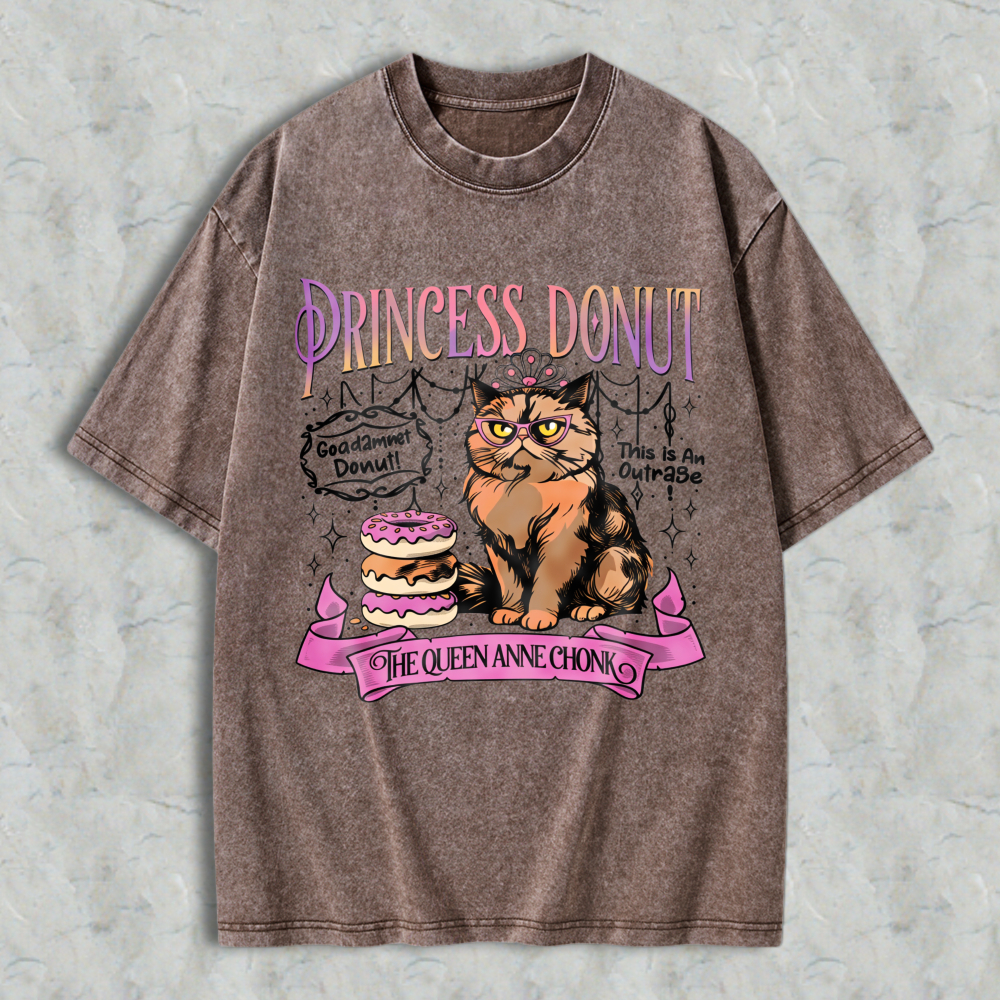Wardrobecart Princess Donut Cat With Donuts And Crown Unisex Washed T-shirt