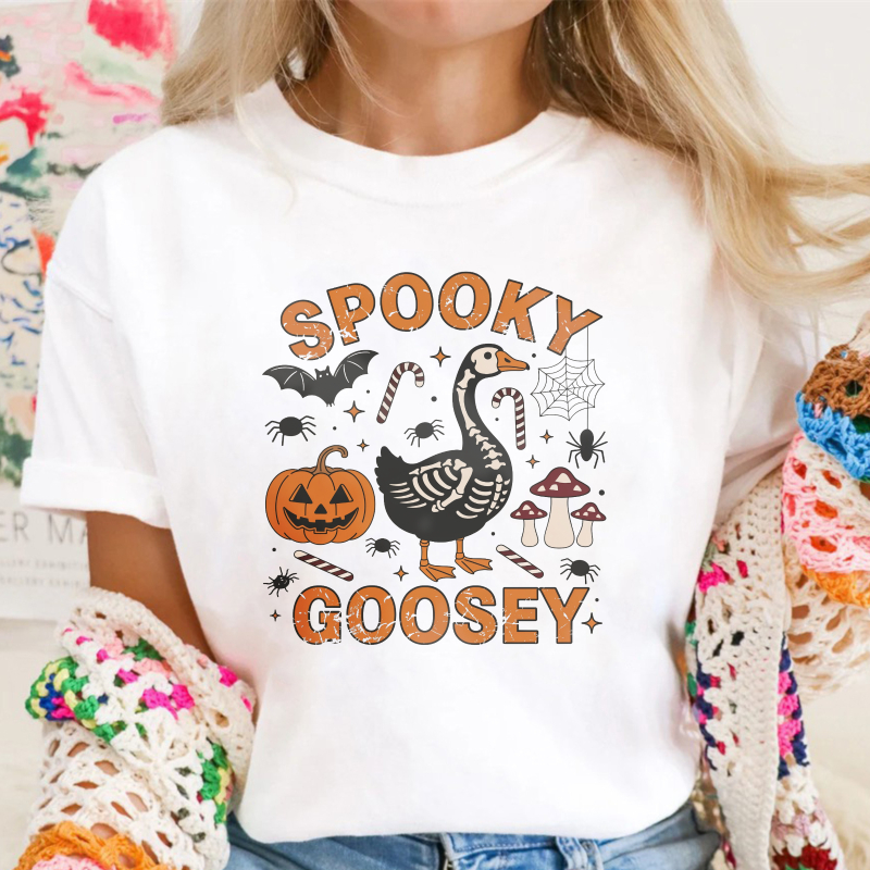 Spooky Goosey Halloween Skeleton Goose Pumpkin Bat Spider Candy Unisex Classic T-shirt