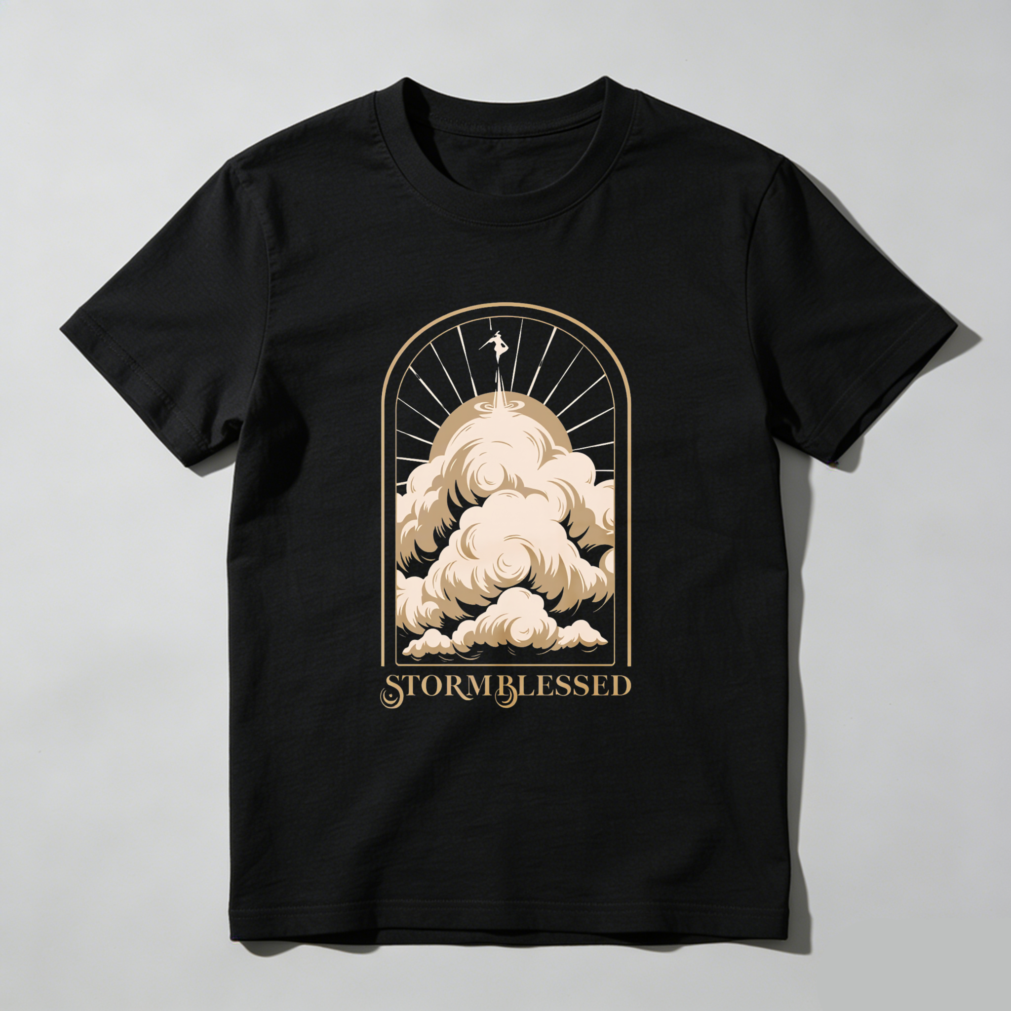 Wardrobecart Storm Blessed Clouds With Angel And Sun Rays Tshirt