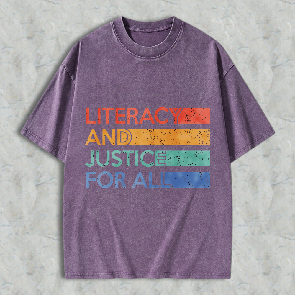 Wardrobecart Literacy And Justice For All Color Block Design Unisex Washed T-shirt