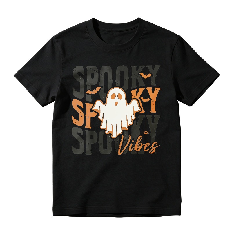 Spooky Vibes Ghost And Bat Halloween Graphic, Unisex Classic T-shirt