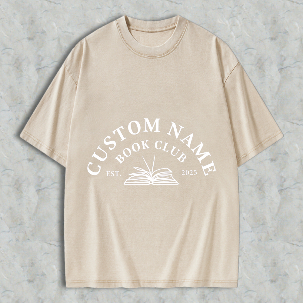 Wardrobecart Custom Name Book Club Est 2025 With Open Book Design Unisex Washed T-shirt