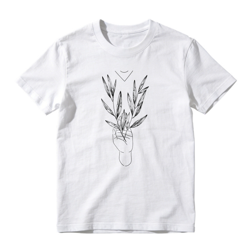 Hand Holding Leaves Botanical Line Art, Unisex Classic T-shirt