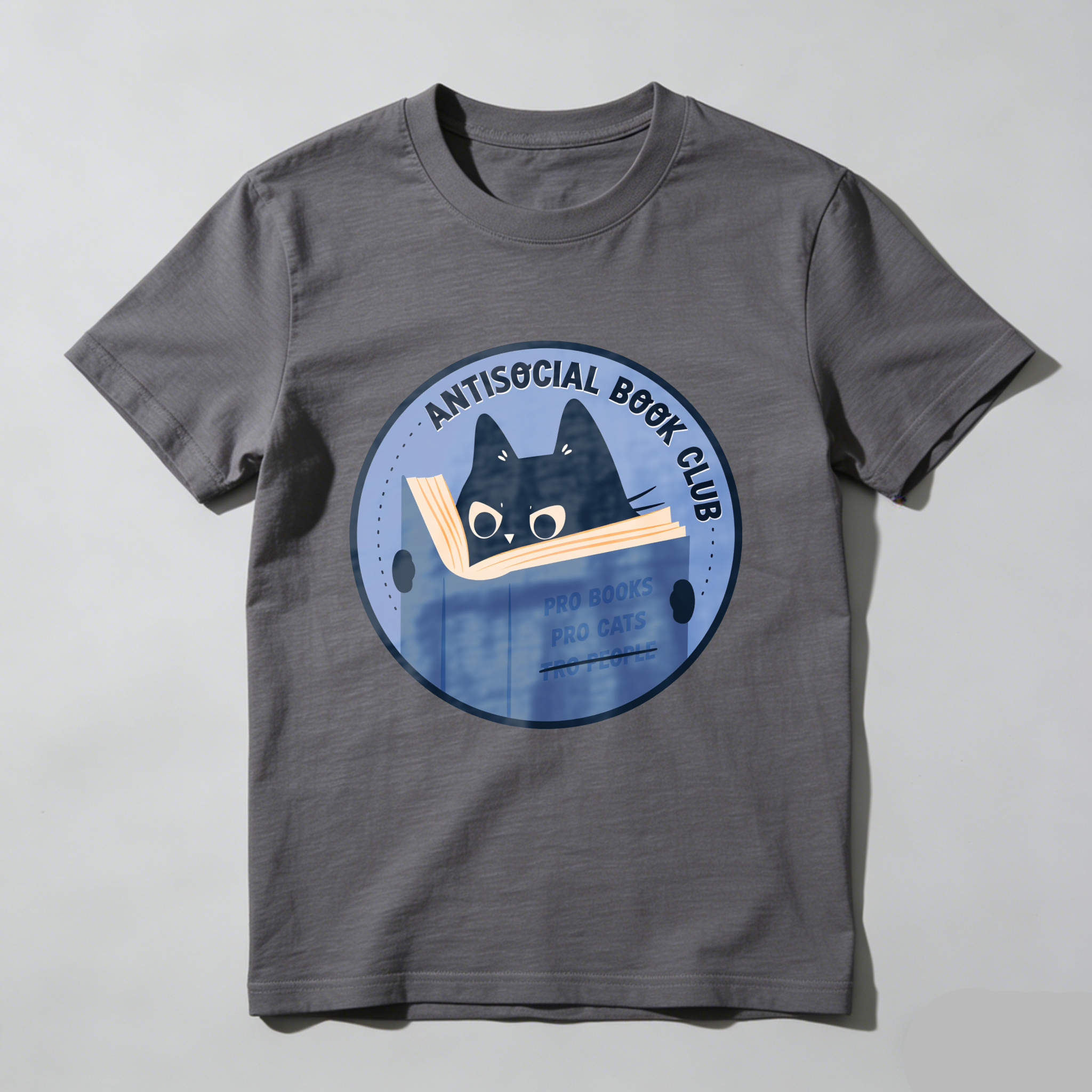 Wardrobecart Antisocial Book Club Cat Reading Book Tshirt