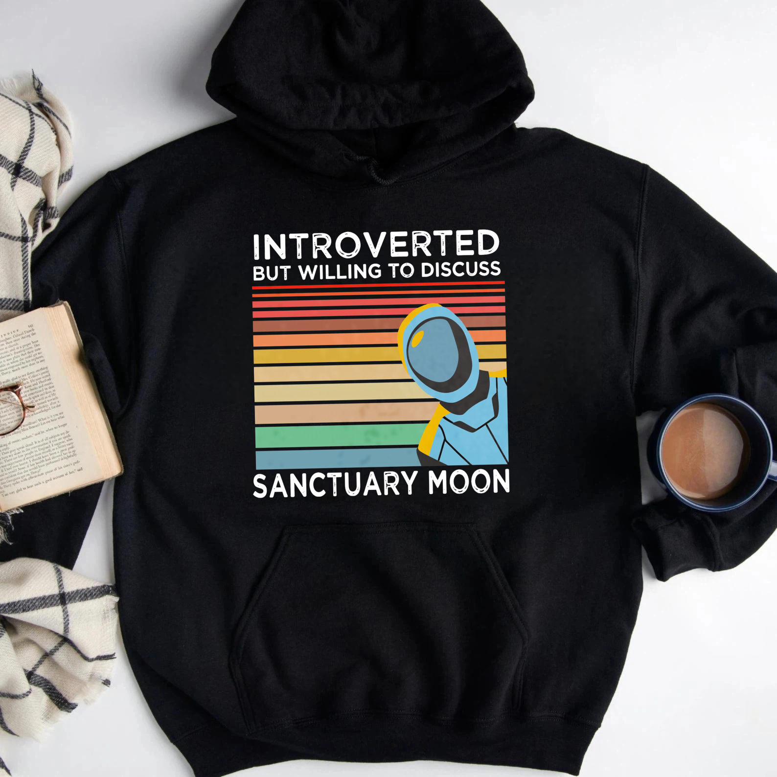 Wardrobecart Introverted But Willing To Discuss Sanctuary Moon Astronaut Retro Gradient Unisex Classic Hoodie