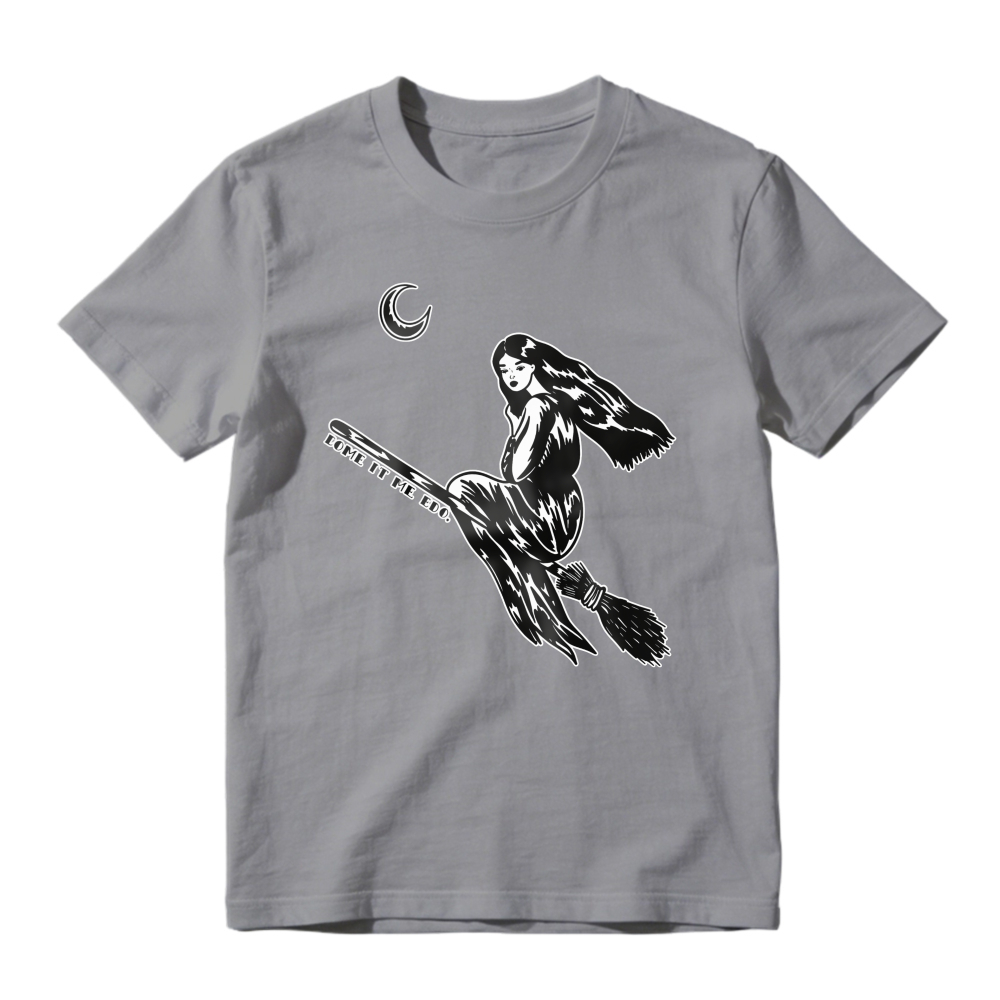 Witch Riding Broomstick Under Crescent Moon, Unisex Classic T-shirt