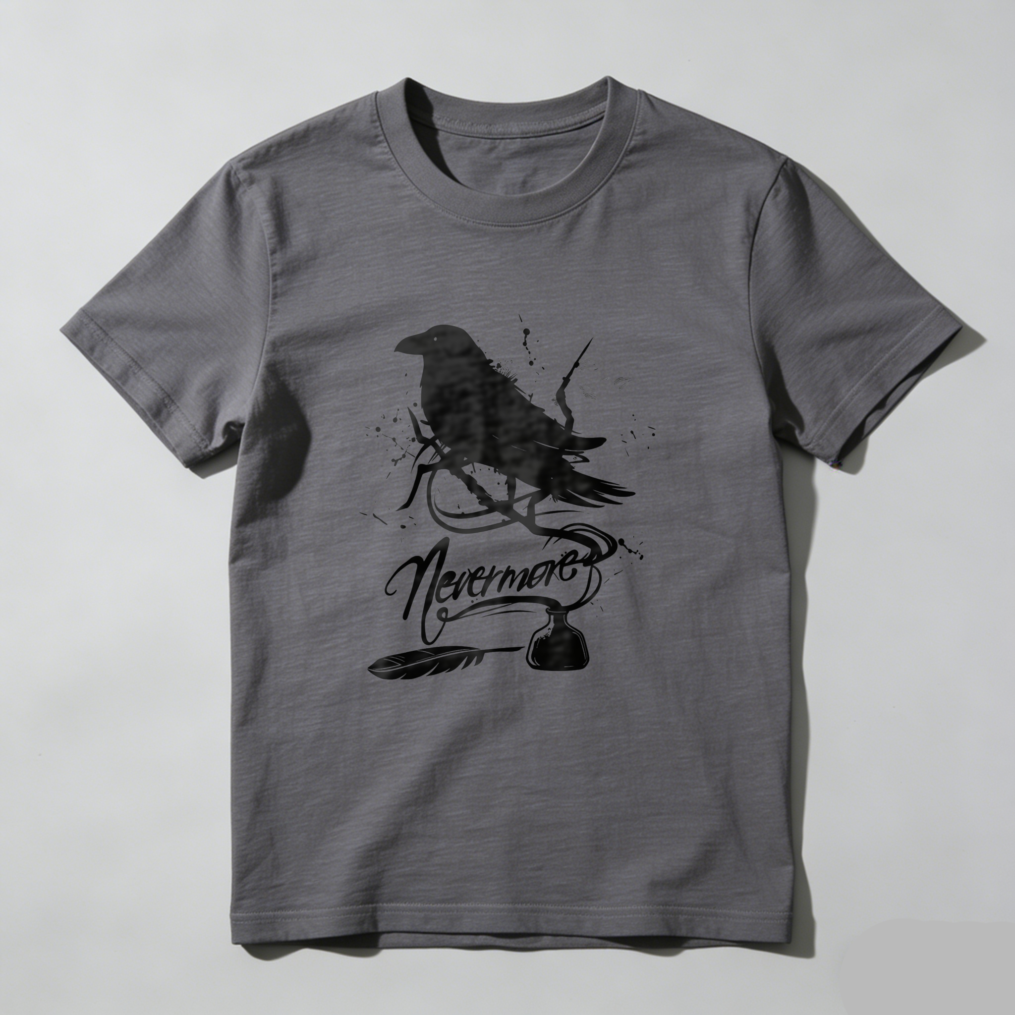 Wardrobecart White Raven Perched On Branch With Nevermore Text Tshirt