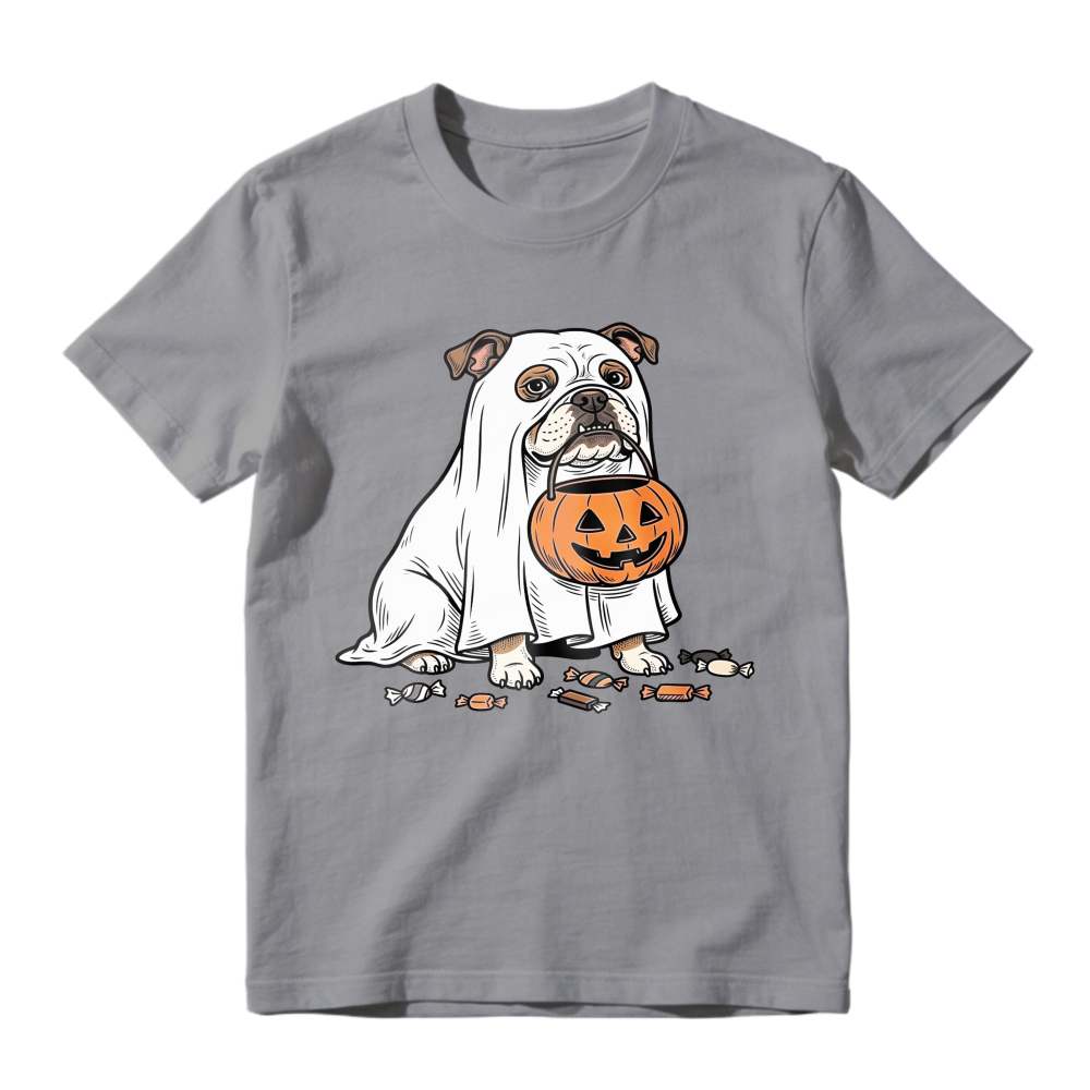 Cute Bulldog Holding Pumpkin Candy Bucket Halloween Trick Or Treat, Unisex Classic T-shirt