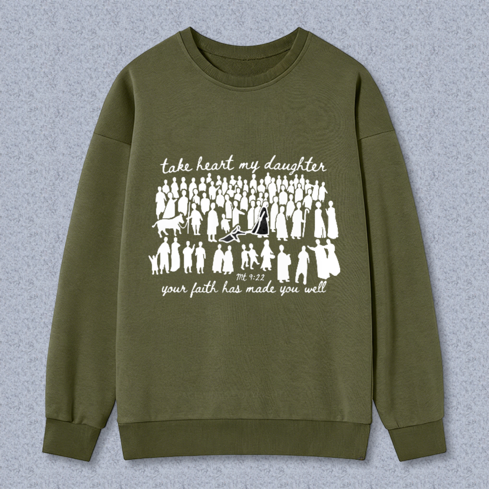 Biblical Verse With Women Silhouettes And Horse Take Heart My Daughter Your Faith Has Made You Well T-shirt