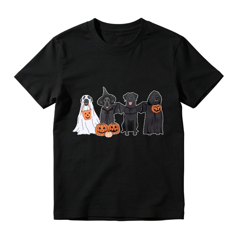 Halloween Dogs In Ghost Witch Bat And Grim Reaper Costumes With Pumpkins, Unisex Classic T-shirt