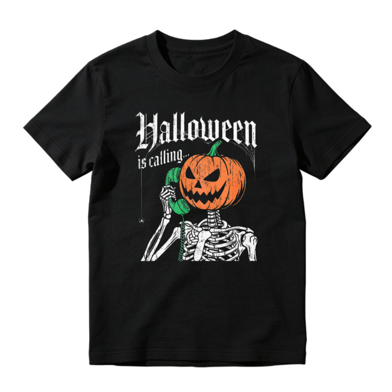 Halloween Is Calling Skeleton Holding Pumpkin Graphic T-shirt