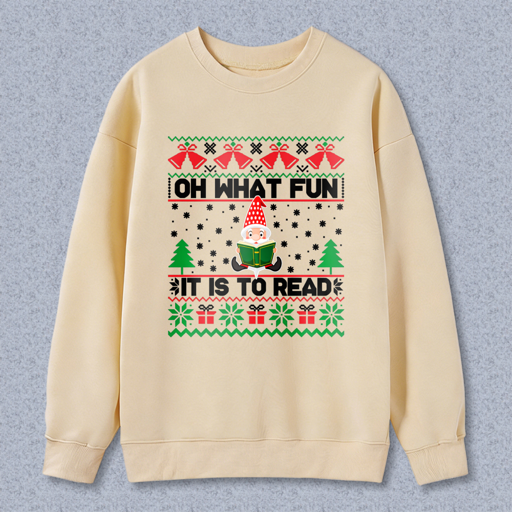 Wardrobecart Christmas Gnome Reading Book Pattern Oh What Fun It Is To Read Unisex Classic Sweatshirt