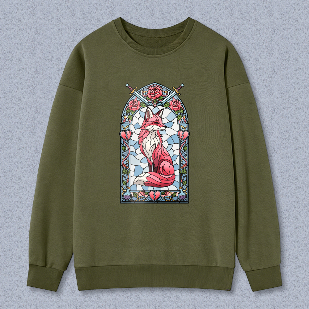 Wardrobecart Stained Glass Fox With Roses And Swords Design Unisex Classic Sweatshirt