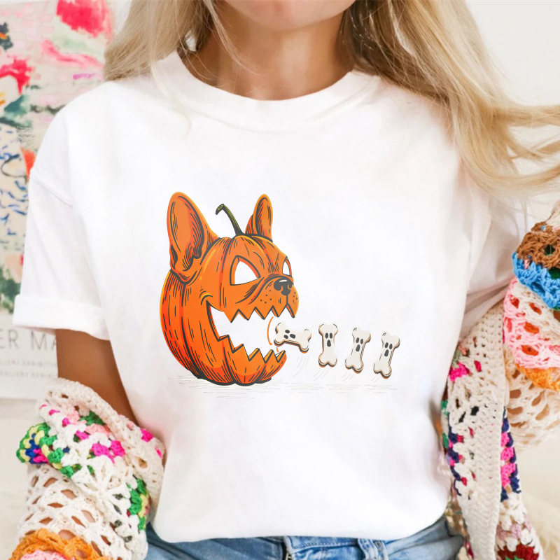Halloween Pumpkin Dog Face With Bones Graphic, Unisex Classic T-shirt