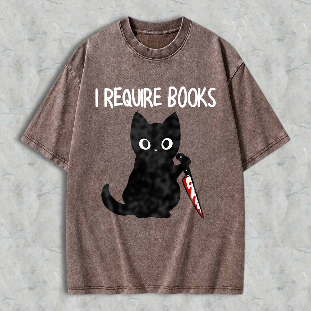 Wardrobecart Cat With Knife And Books Text Unisex Washed T-shirt