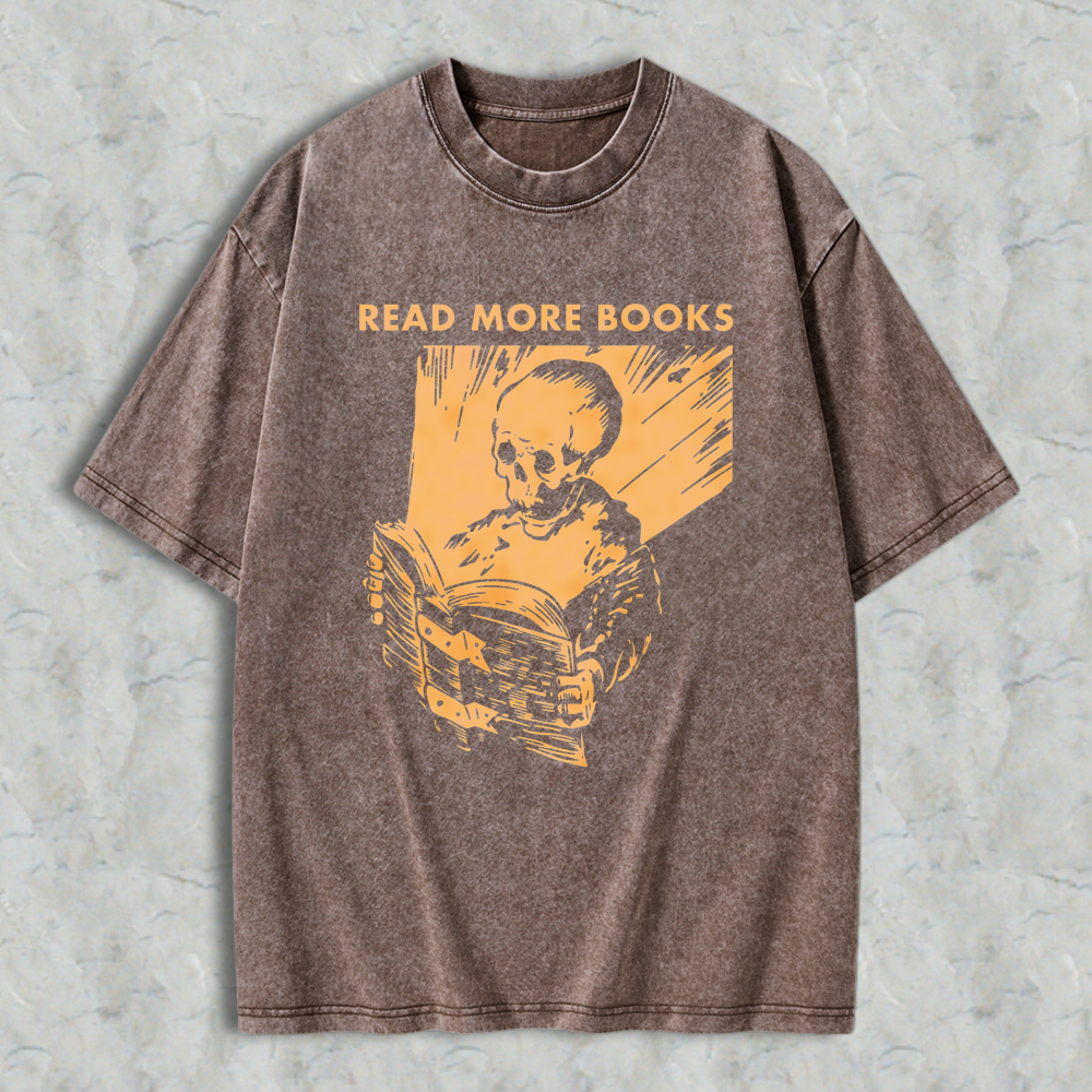Wardrobecart Skeleton Reading Book Read More Books Unisex Washed T-shirt