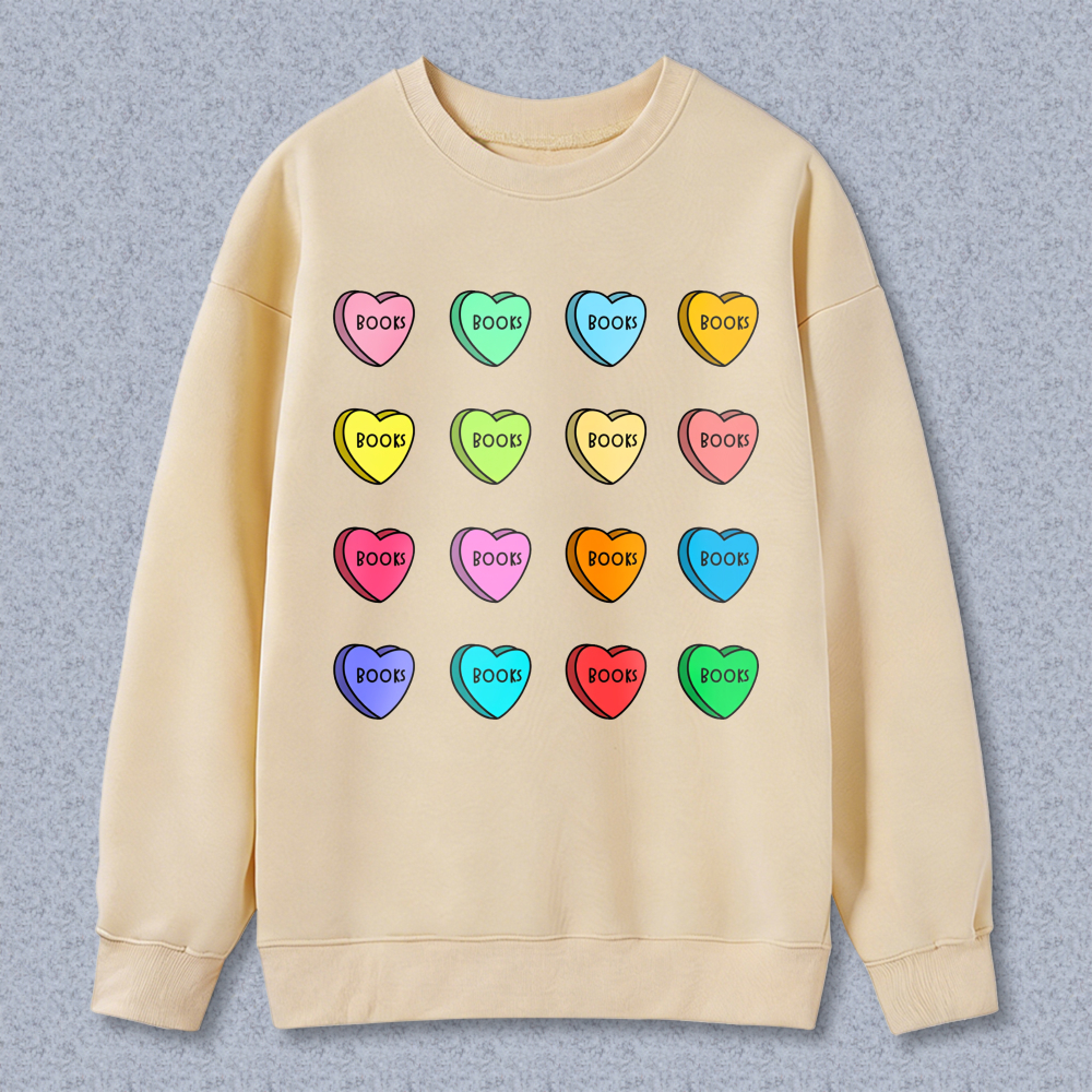 Wardrobecart Candy Heart Book Pattern Unisex Classic Sweatshirt