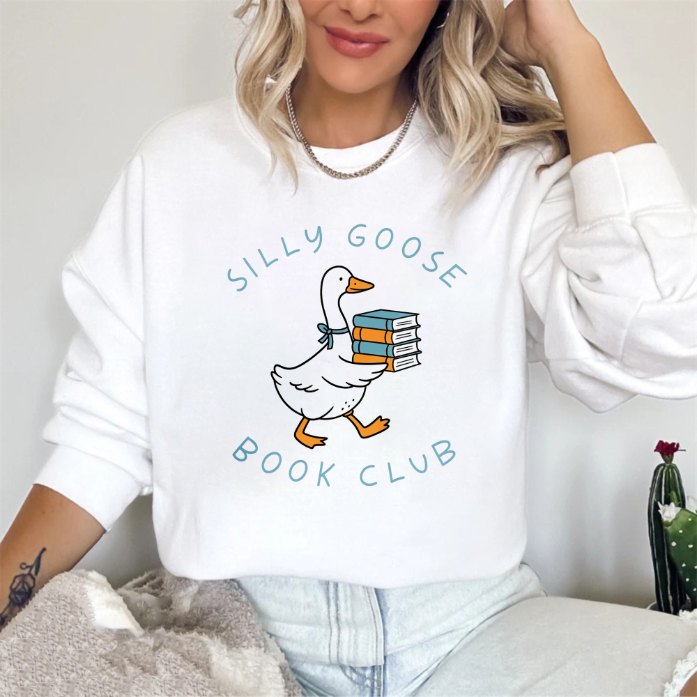 Wardrobecart Silly Goose Book Club Duck With Books Pattern Unisex Classic Sweatshirt