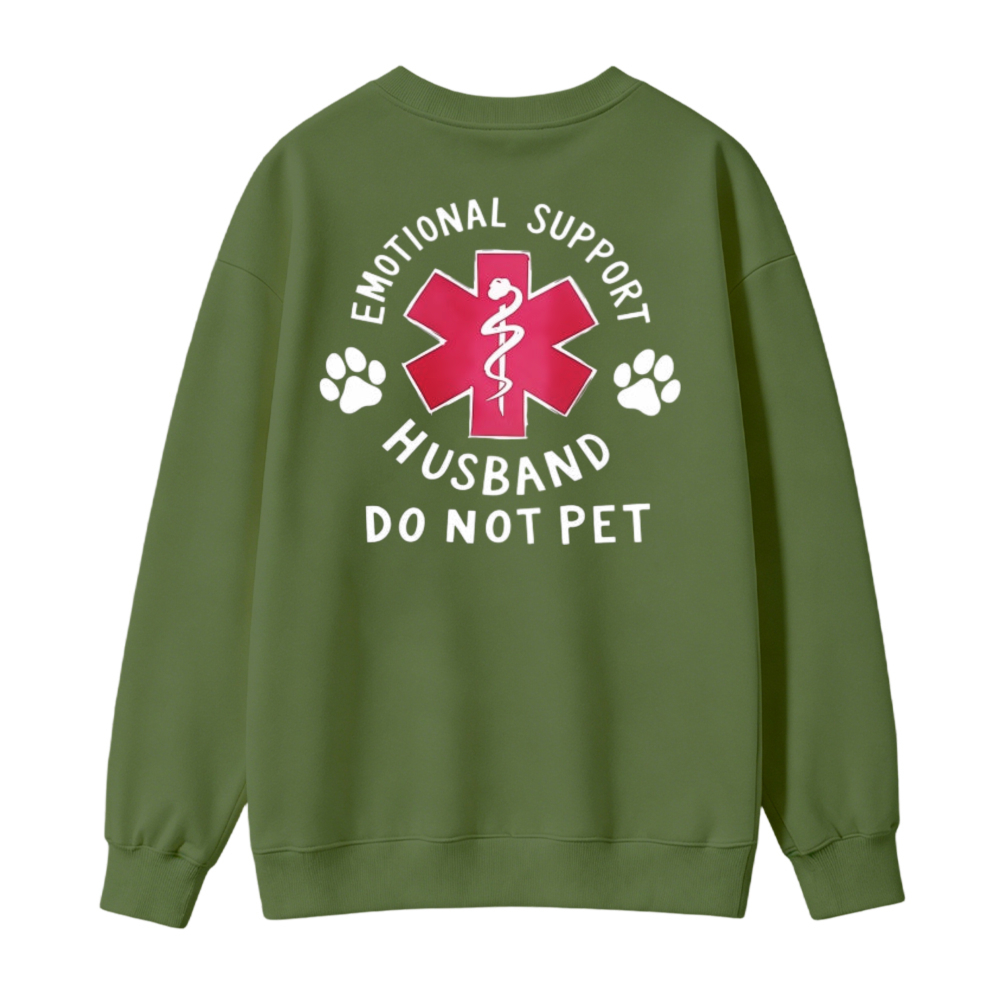 Emotional Support Husband Do Not Pet Paw Print Graphic Sweatshirt