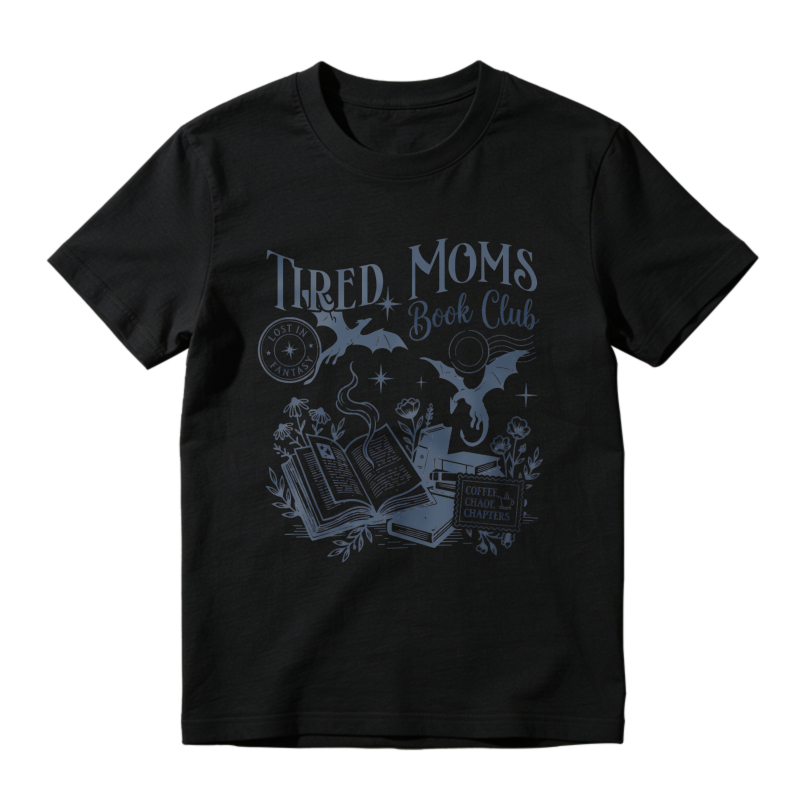 Wardrobecart Tired Moms Book Club With Open Book Bat Moon And Flowers Design Unisex Classic T-shirt