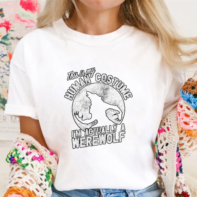 This Is My Human Costume Im Actually A Werewolf Funny Halloween Wolf Graphic T-shirt