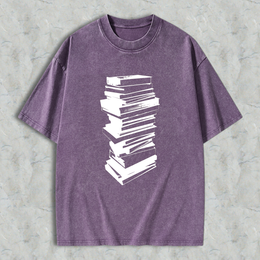 Wardrobecart Stack Of Books Pattern Unisex Washed T-shirt