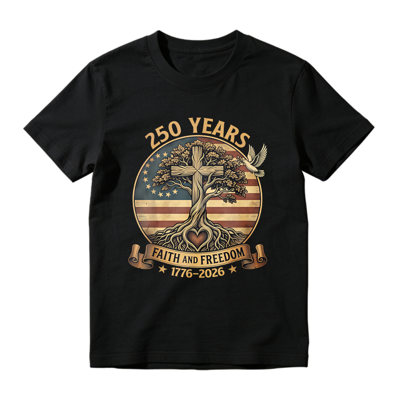 250 Years Faith And Freedom Tree Cross American Flag Unisex Classic T-shirt