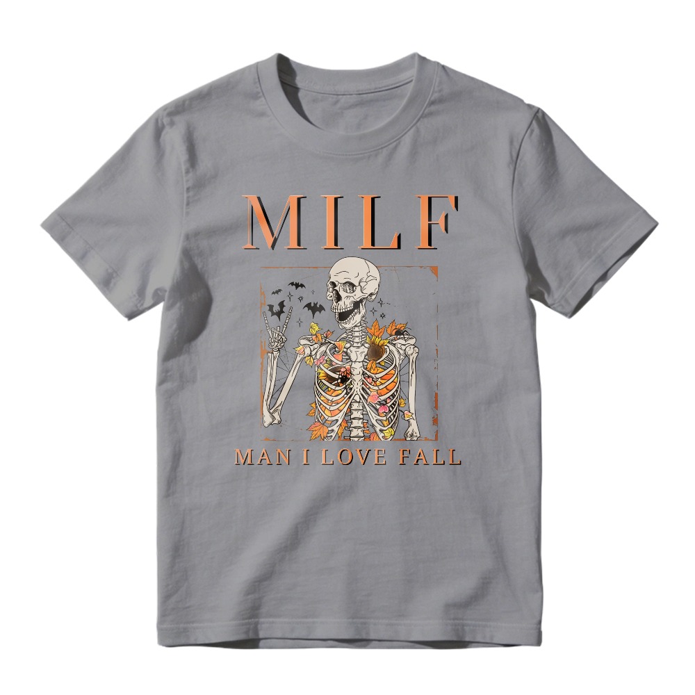 Skeleton With Autumn Leaves And Bats, Milf Man I Love Fall Graphic, Unisex Classic T-shirt
