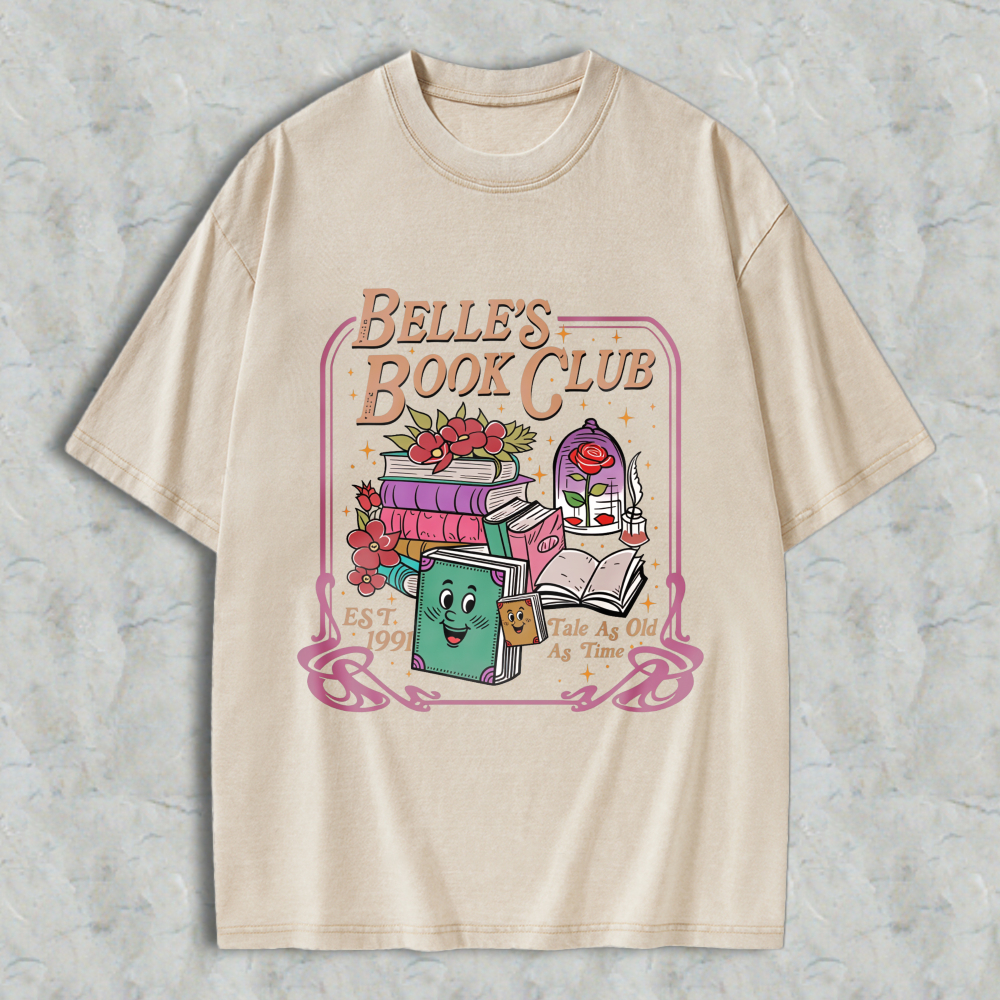 Wardrobecart Belle Book Club Tale As Old As Time Books And Roses Design Unisex Washed T-shirt