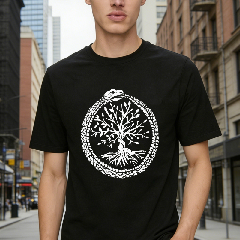 Ouroboros Snake And Tree Of Life Symbol, Unisex Classic T-shirt