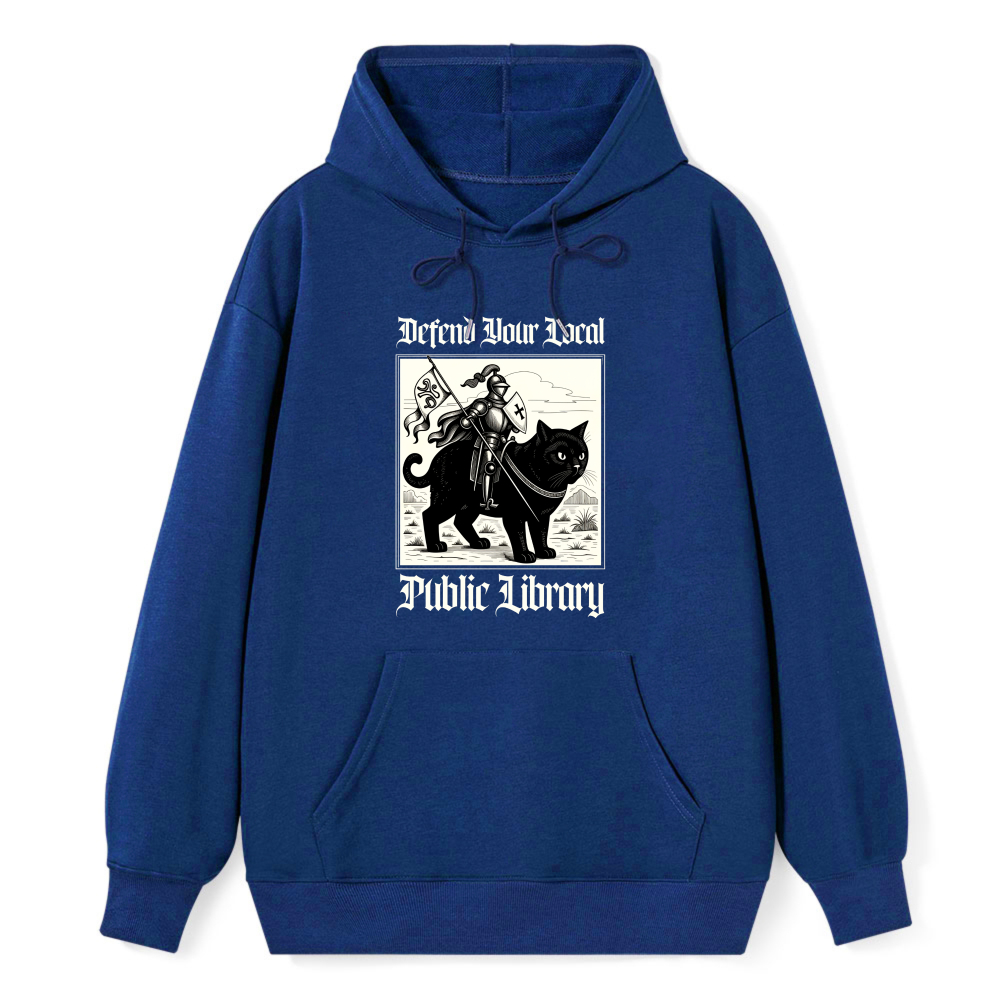 Wardrobecart Knight And Cat Defend Your Local Public Library Unisex Classic Hoodie