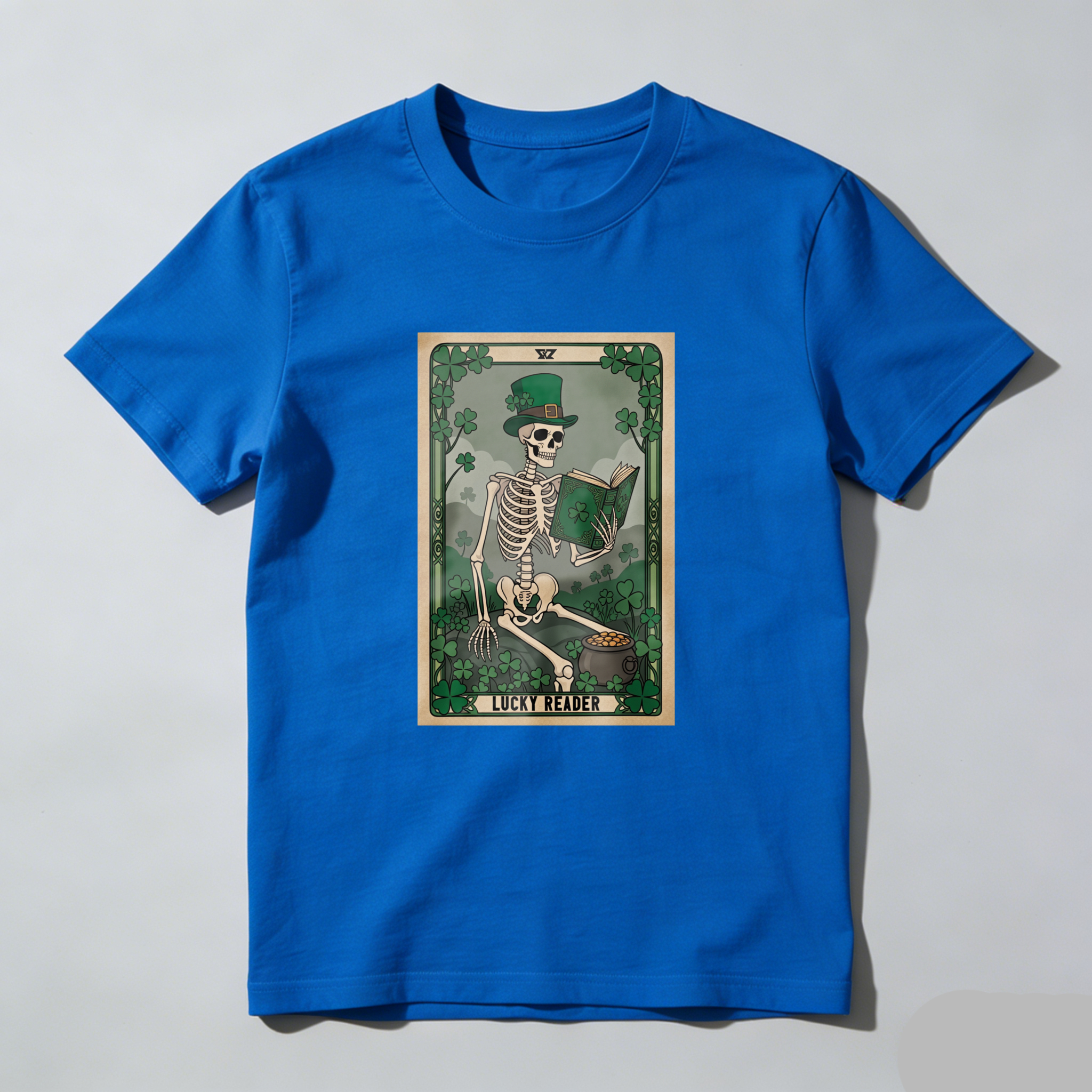 Wardrobecart Skeleton Reading Book In Forest Scene tshirt