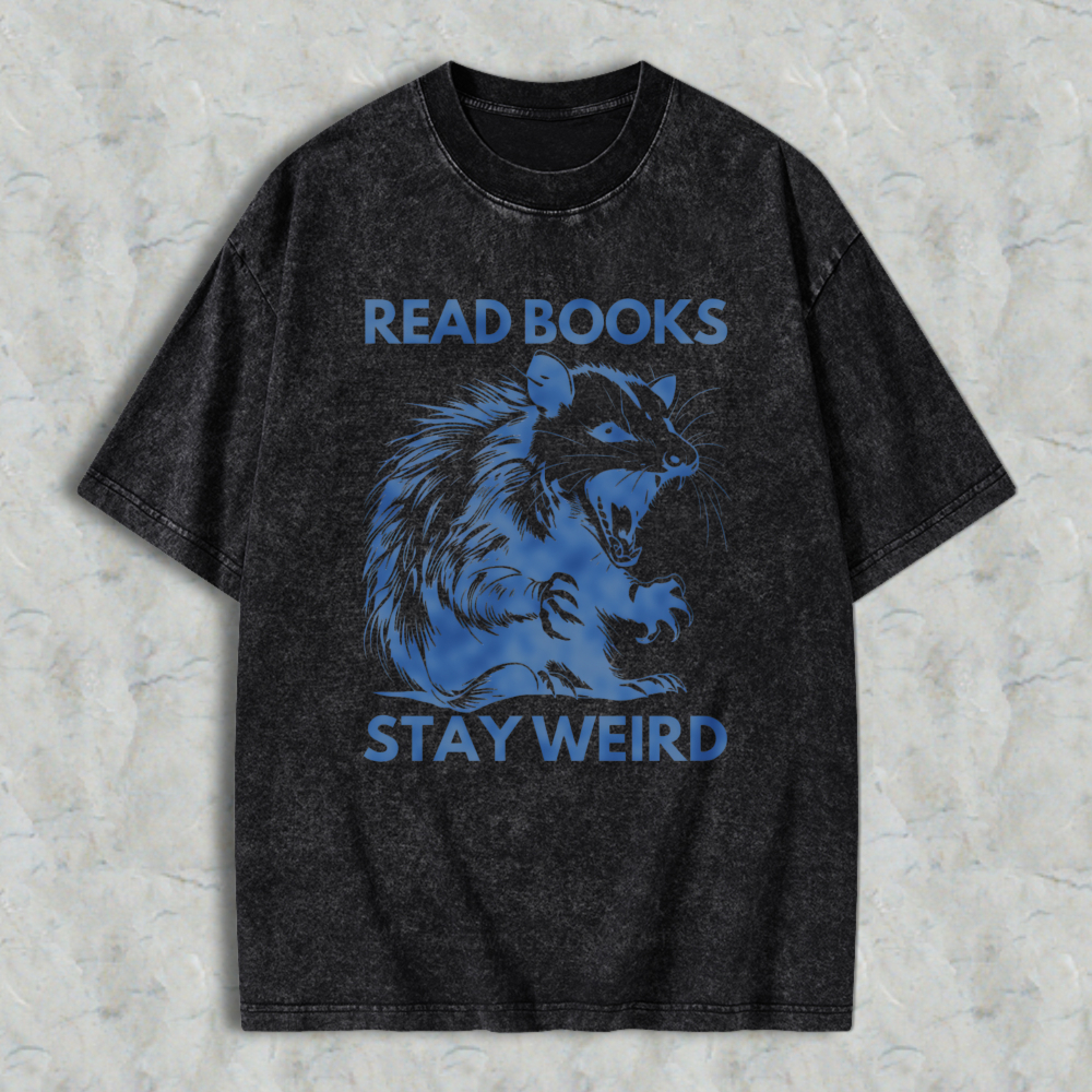 Wardrobecart Read Books Stay Weird Rat Graphic Unisex Washed T-shirt
