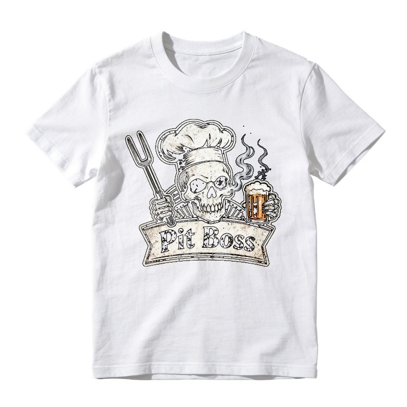 Skull Chef Holding Fork And Beer Mug Pit Boss Unisex Classic T-shirt