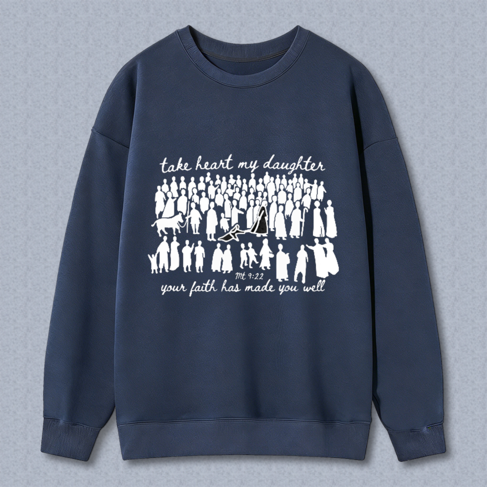Biblical Verse With Women Silhouettes And Horse Take Heart My Daughter Your Faith Has Made You Well T-shirt
