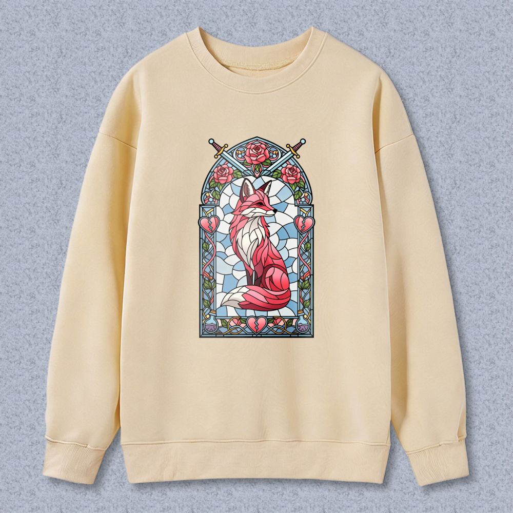 Wardrobecart Stained Glass Fox With Roses And Swords Design Unisex Classic Sweatshirt