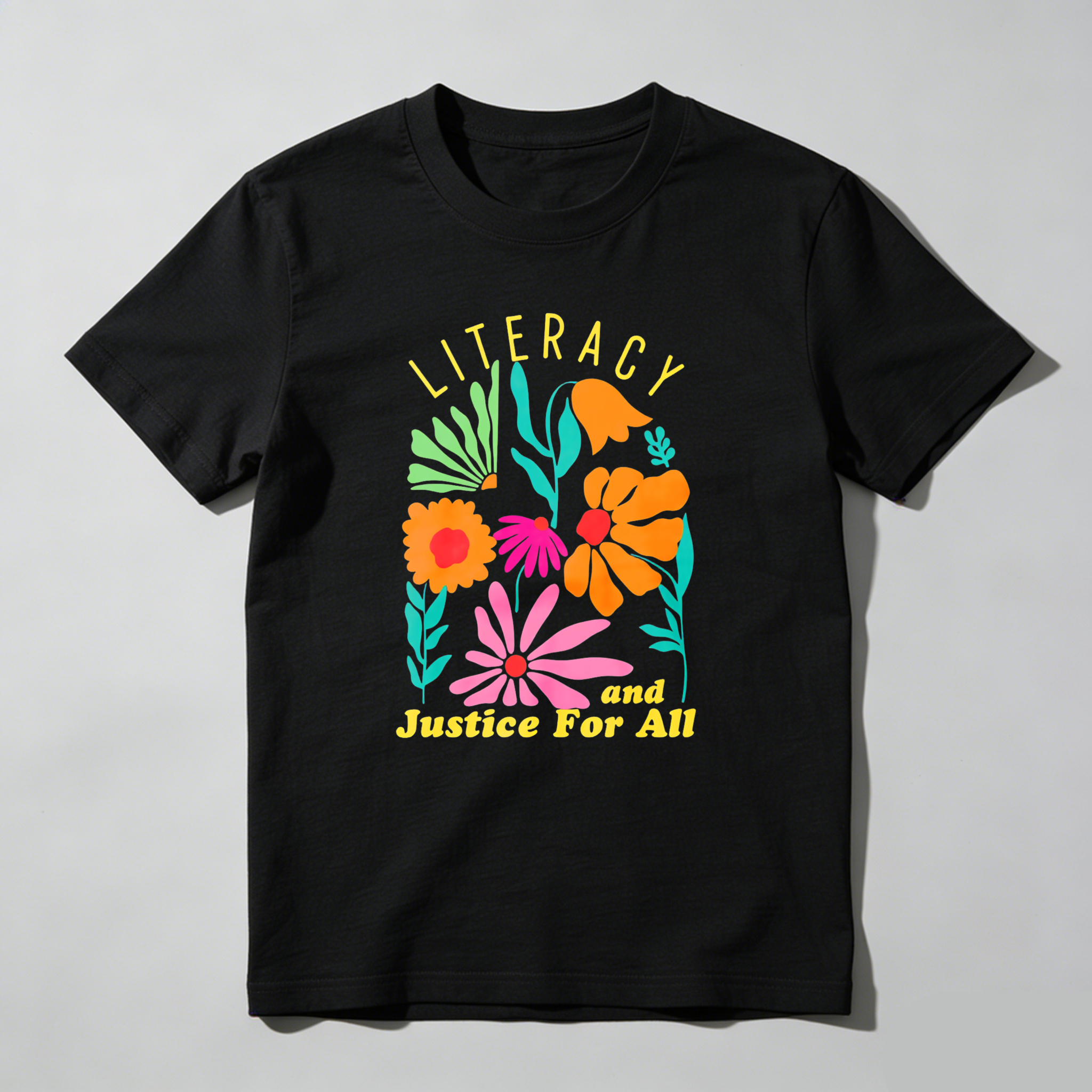 Wardrobecart Literacy And Justice For All Floral Design Tshirt