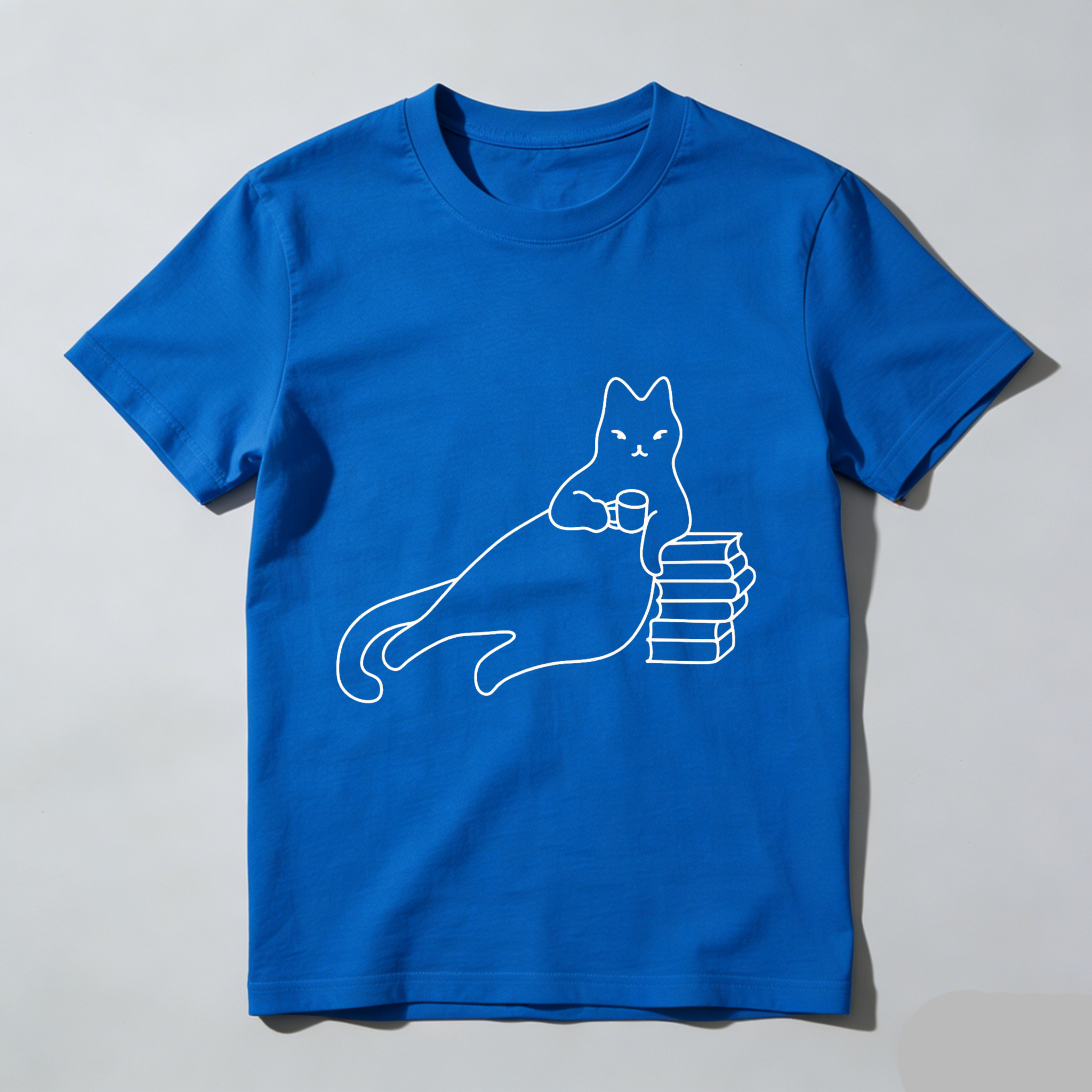 Wardrobecart Cat Holding Book Stack With Coffee Cup Tshirt