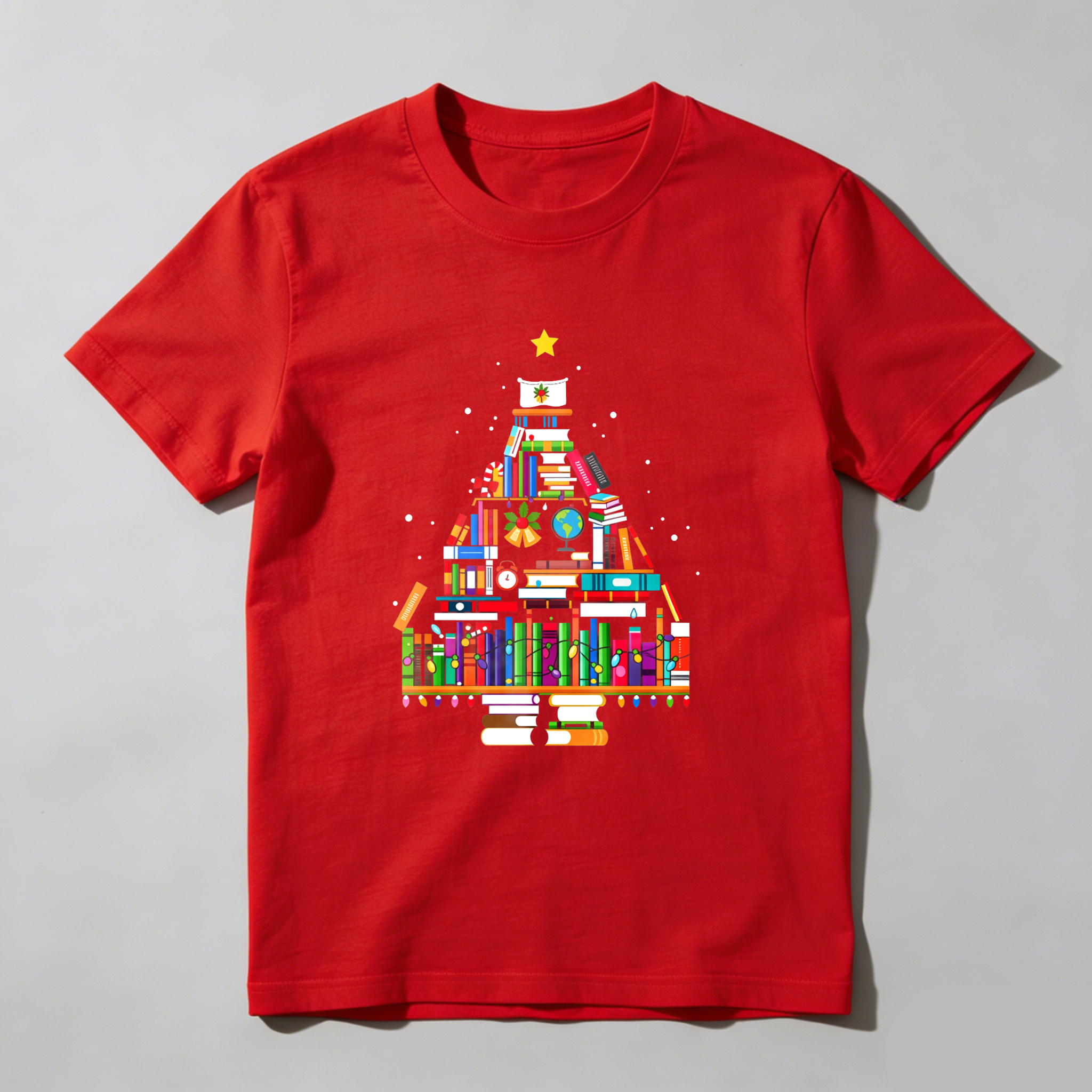 Wardrobecart Books Form Christmas Tree Pattern Tshirt