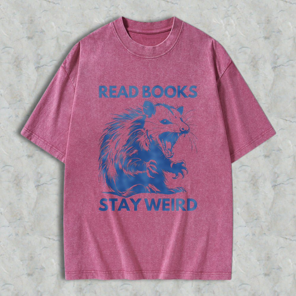 Wardrobecart Read Books Stay Weird Rat Graphic Unisex Washed T-shirt