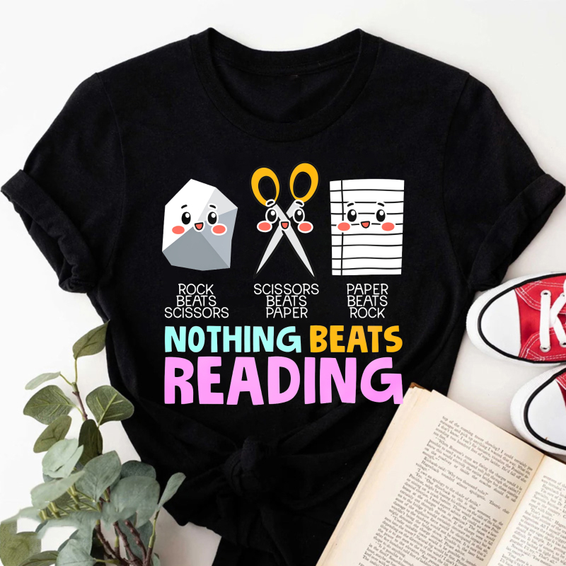 Wardrobecart Rock Beats Scissors Scissors Beats Paper Paper Beats Rock Nothing Beats Reading Tshirt