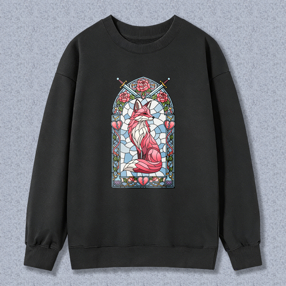Wardrobecart Stained Glass Fox With Roses And Swords Design Unisex Classic Sweatshirt