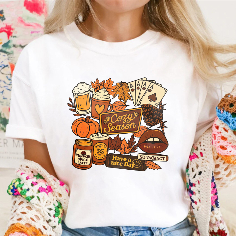Cozy Season Autumn Pumpkin Spice Latte Fall Leaves Playing Cards Unisex Classic T-shirt