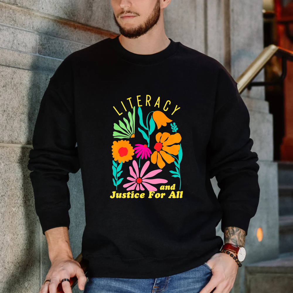 Wardrobecart Literacy And Justice For All Floral Design Unisex Classic Sweatshirt