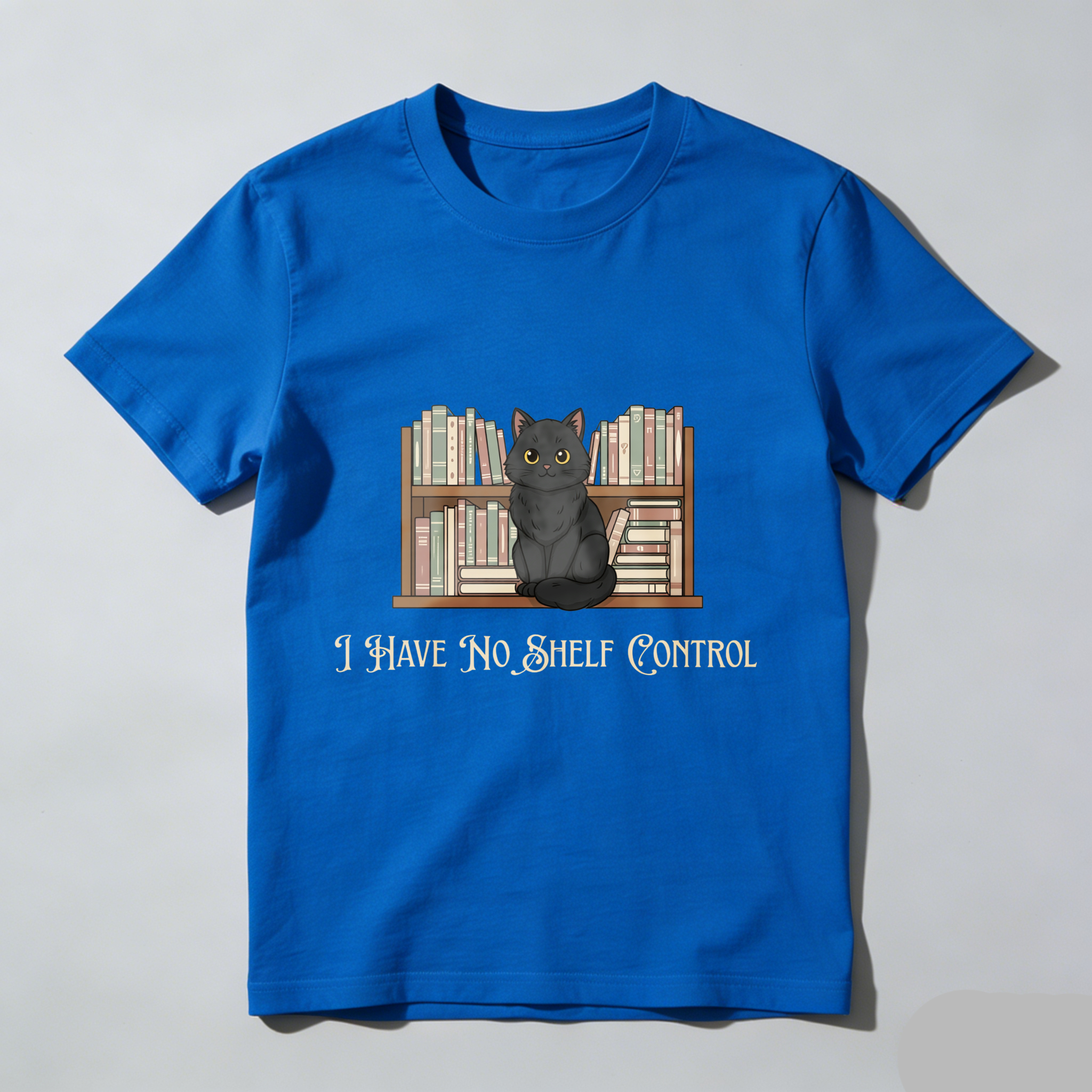 Wardrobecart Black Cat Sitting On Bookshelf I Have No Shelf Control Unisex Classic T-shirt
