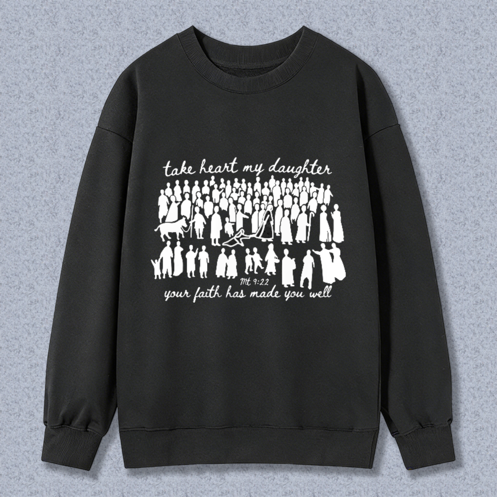 Biblical Verse With Women Silhouettes And Horse Take Heart My Daughter Your Faith Has Made You Well T-shirt