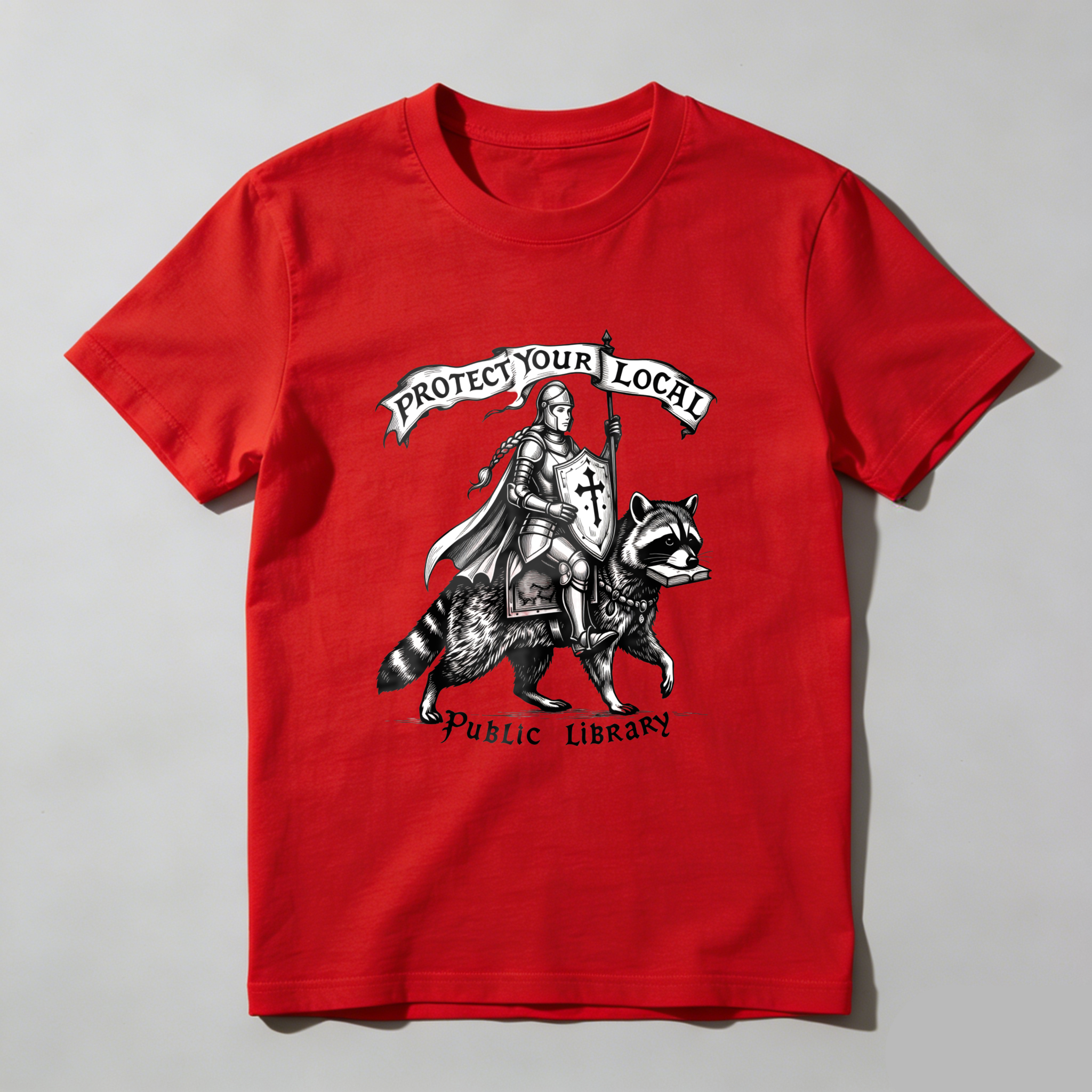 Wardrobecart Knight Riding Raccoon With Sword And Shield Tshirt