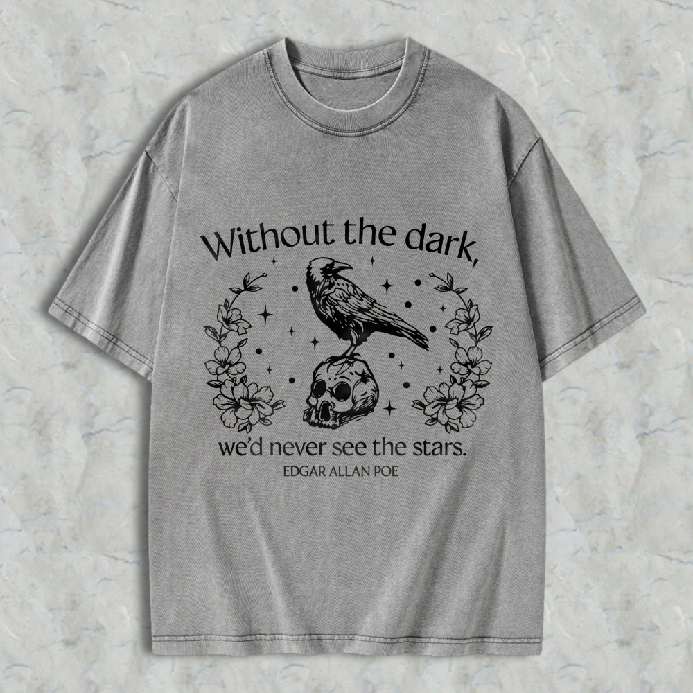 Wardrobecart Raven Skull Floral Stars Quote Unisex Washed T-shirt