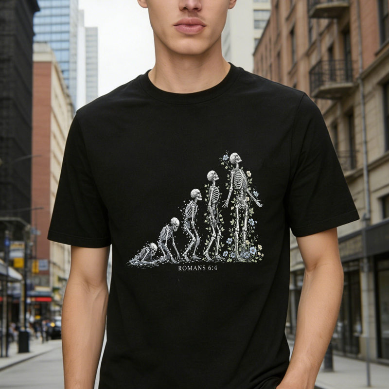 Skeleton Evolution With Flowers And Romans 64 Bible Verse Unisex Classic T Shirt
