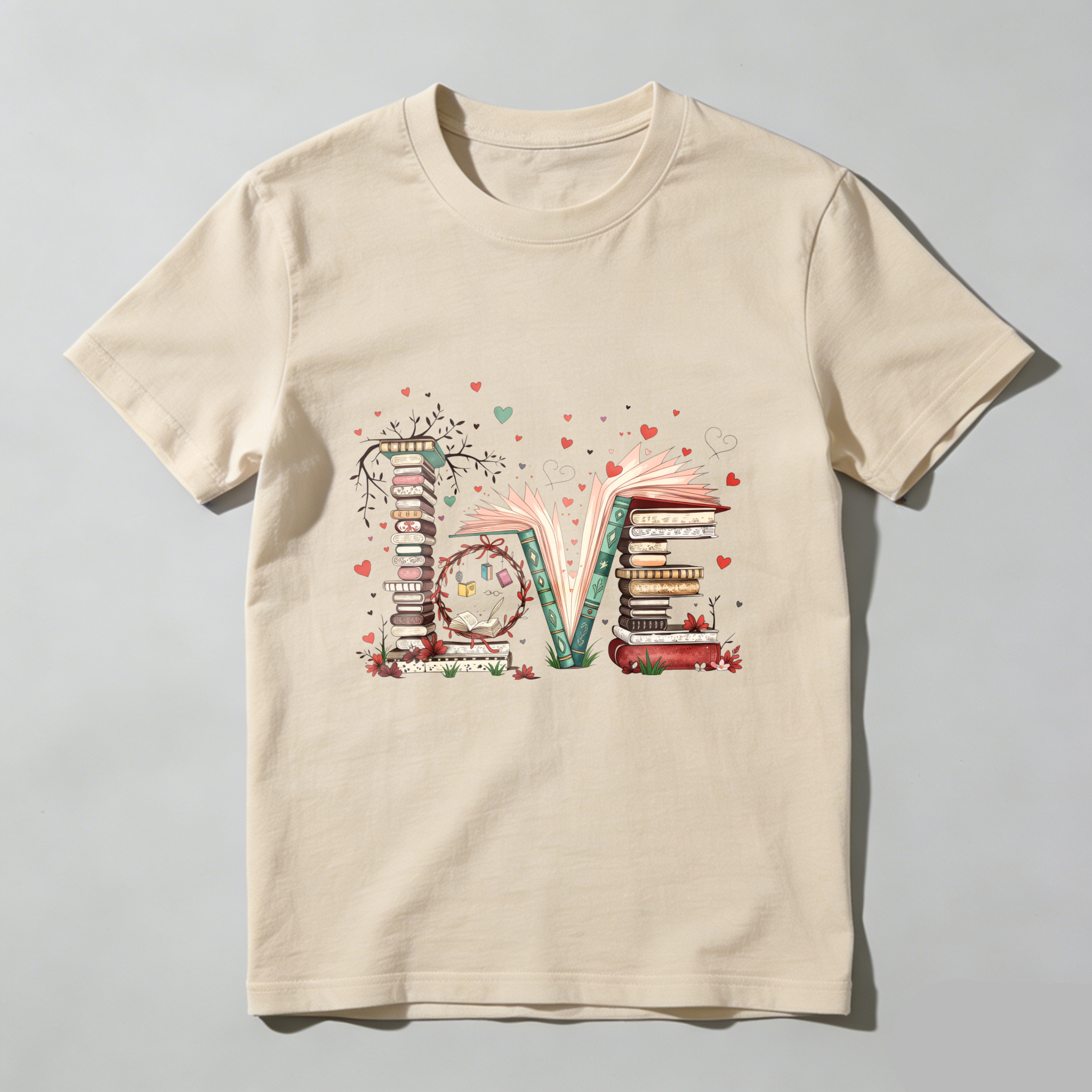 Wardrobecart Love Books Stack Hearts Open Pages Tshirt